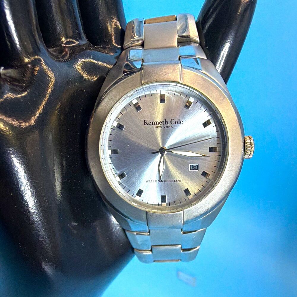 Kenneth Cole New York Men's Silver Dial SS Bracelet Quartz Date Watch 50M